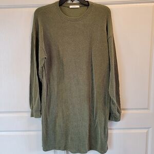 Très Bien Green Rib Knit Long Sleeve Sweater Dress